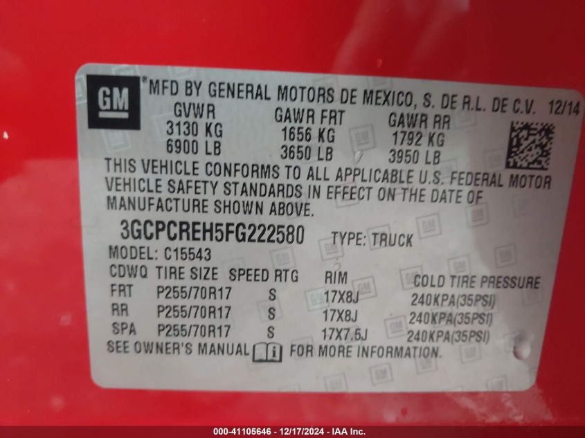 VIN 3GCPCREH5FG222580 2015 Chevrolet Silverado 1500... no.9