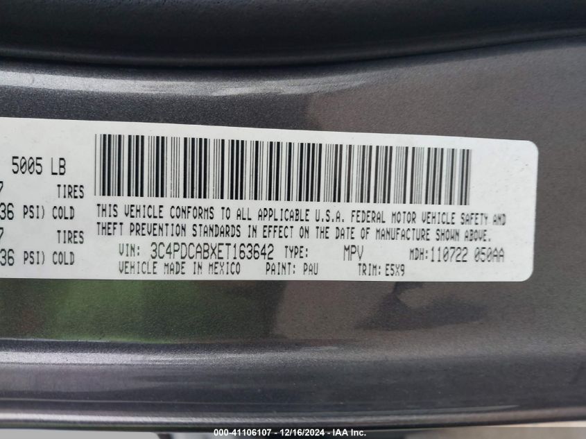 VIN 3C4PDCABXET163642 2014 Dodge Journey, American... no.9