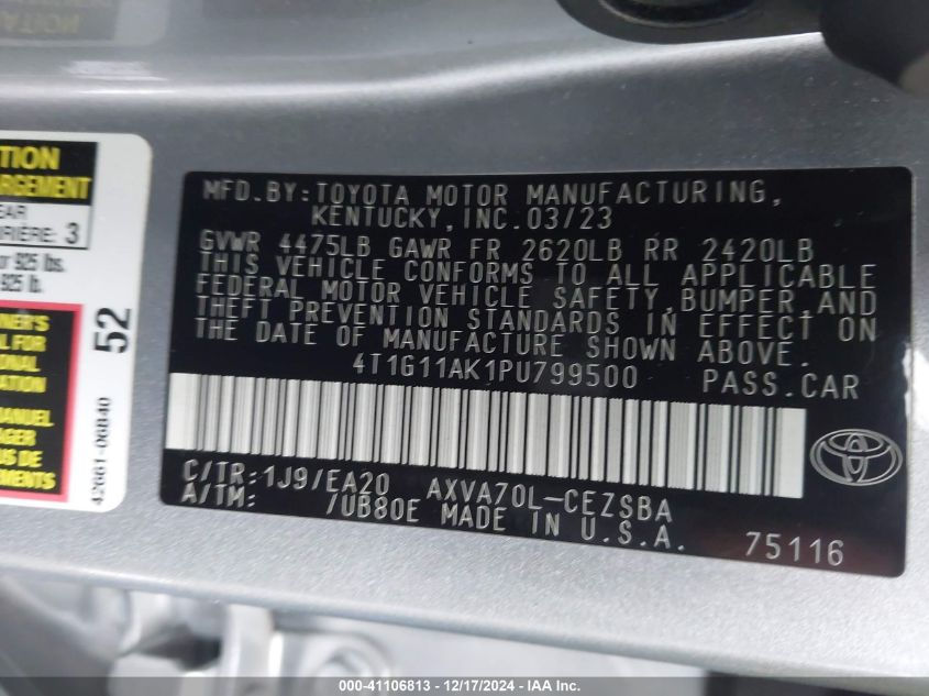 VIN 4T1G11AK1PU799500 2023 TOYOTA CAMRY no.9