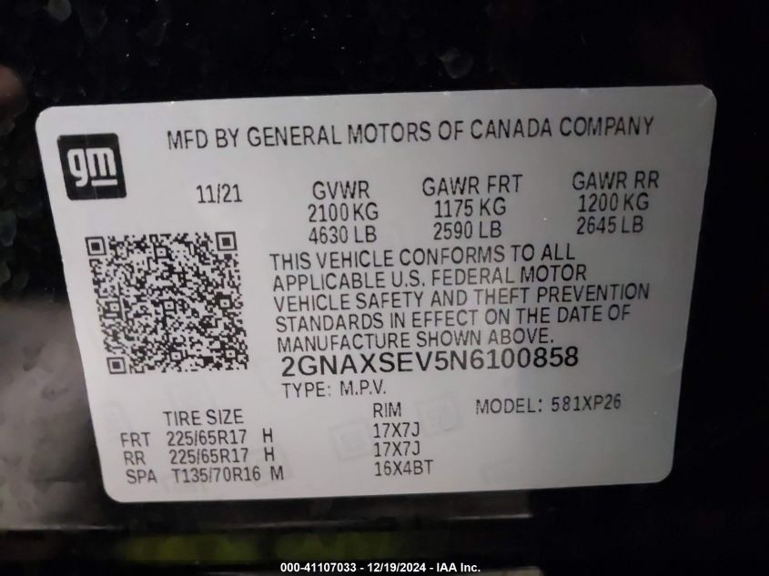 2022 CHEVROLET EQUINOX AWD LS - 2GNAXSEV5N6100858