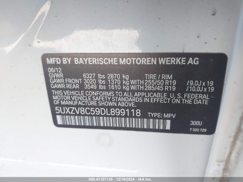 VIN 5UXZV8C59DL899118 2013 BMW X5, Xdrive50I no.9