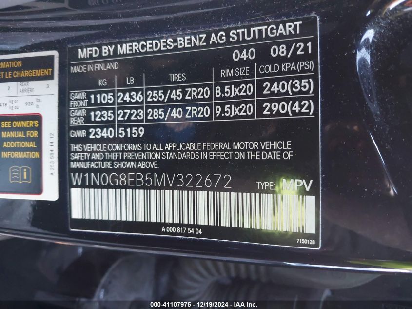 2021 MERCEDES-BENZ GLC 300 4MATIC SUV - W1N0G8EB5MV322672