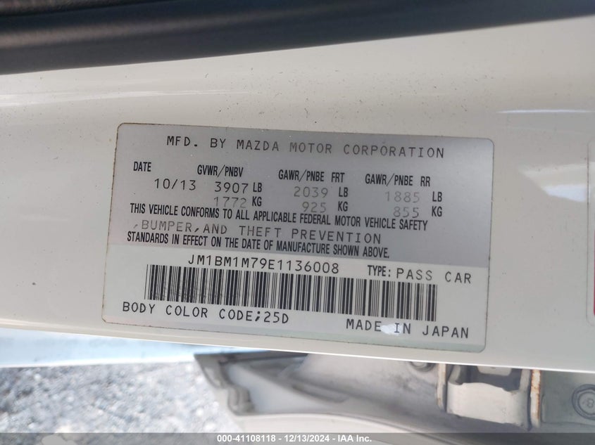 2014 MAZDA MAZDA3 VIN: JM1BM1M79E1136008