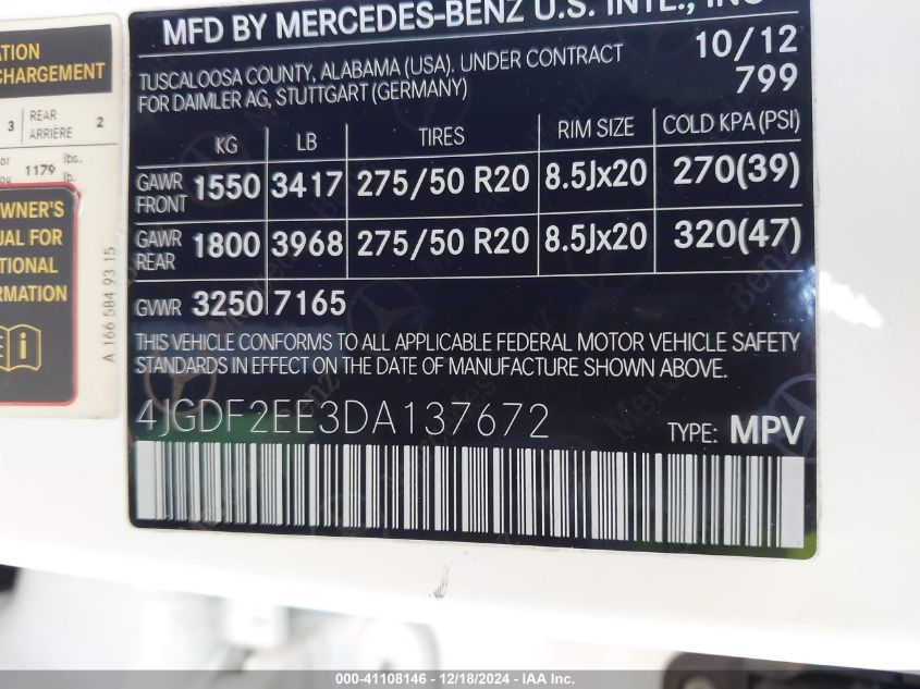 VIN 4JGDF2EE3DA137672 2013 Mercedes-Benz Gl 350 Blu... no.9