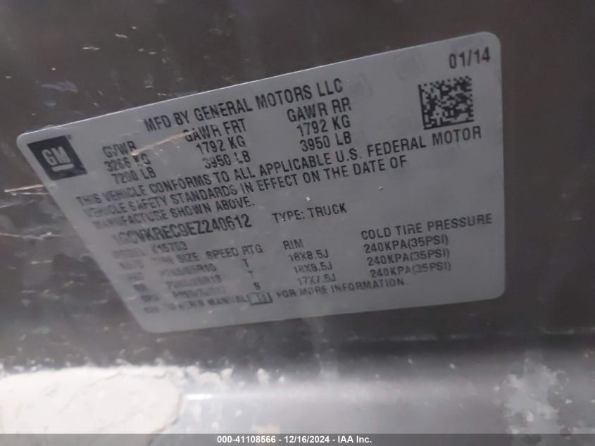 2014 CHEVROLET SILVERADO VIN: 1GCVKREC9EZ240612