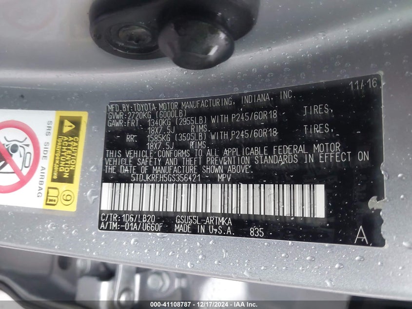 2016 TOYOTA HIGHLANDER XLE - 5TDJKRFH5GS356421