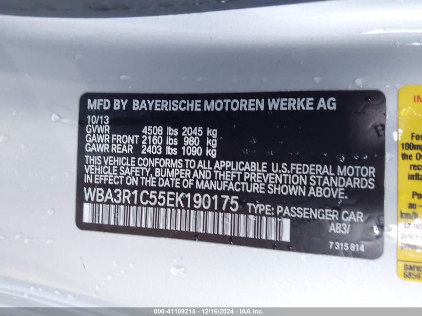 VIN WBA3R1C55EK190175 2014 BMW 435I no.9