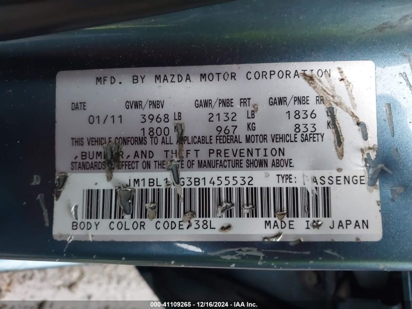 2011 Mazda Mazda3 I Touring VIN: JM1BL1VG3B1455532 Lot: 41109265