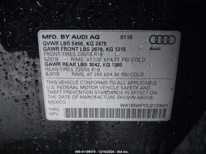 VIN WA1BNAFY2J2129001 2018 Audi Q5, 2.0T Premium/2.... no.9