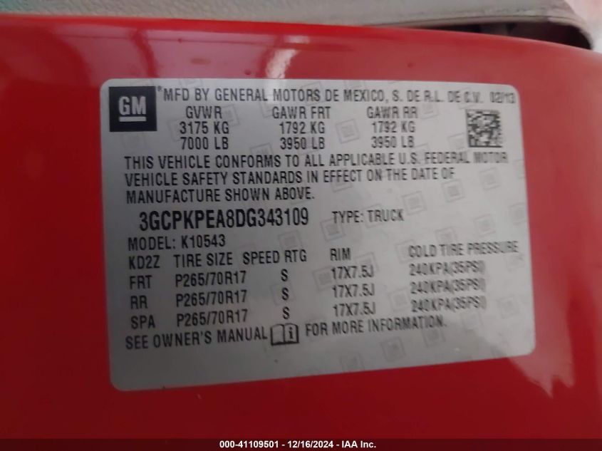 VIN 3GCPKPEA8DG343109 2013 Chevrolet Silverado 1500... no.9