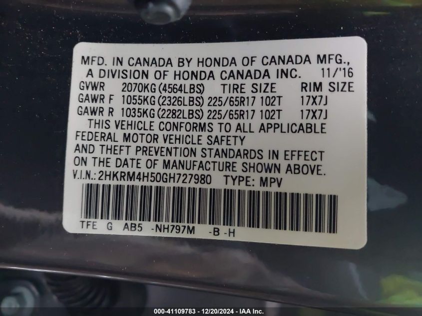 VIN 2HKRM4H50GH727980 2016 HONDA CR-V no.9