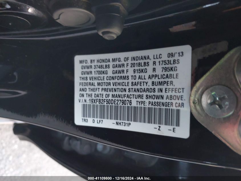 VIN 19XFB2F50DE279076 2013 Honda Civic, LX no.9