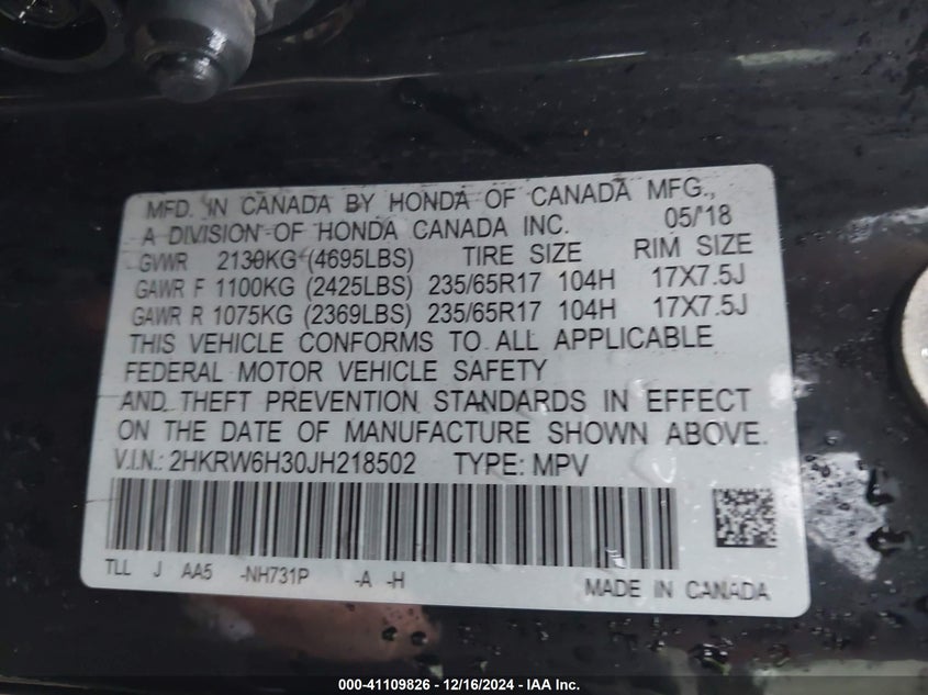 2018 HONDA CR-V LX - 2HKRW6H30JH218502