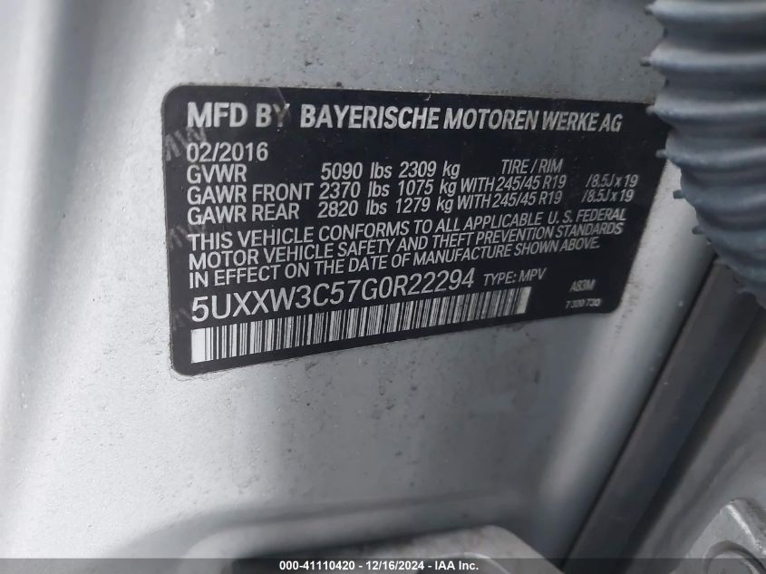 VIN 5UXXW3C57G0R22294 2016 BMW X4, Xdrive28I no.9