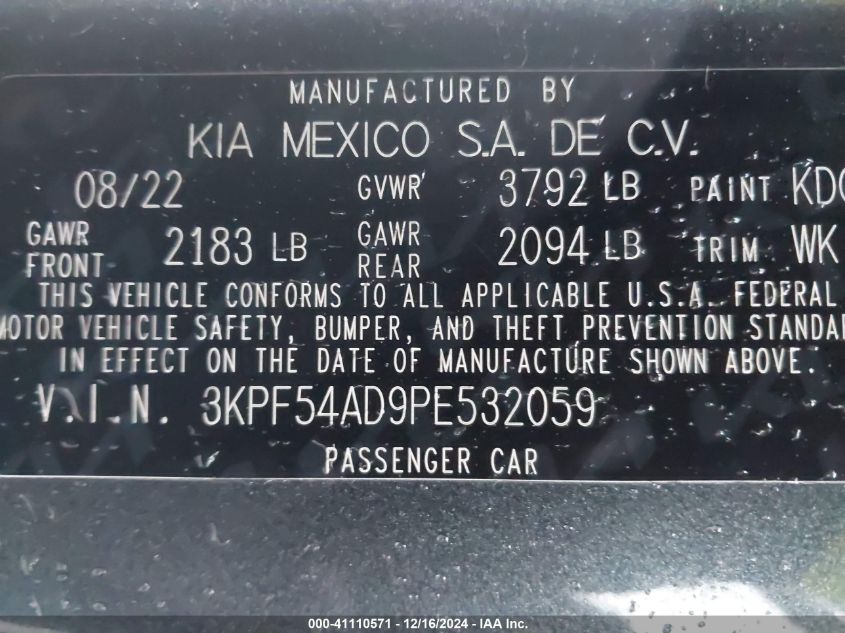 VIN 3KPF54AD9PE532059 2023 KIA Forte, Gt-Line no.9