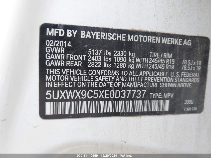 2014 BMW X3 XDRIVE28I - 5UXWX9C5XE0D37737