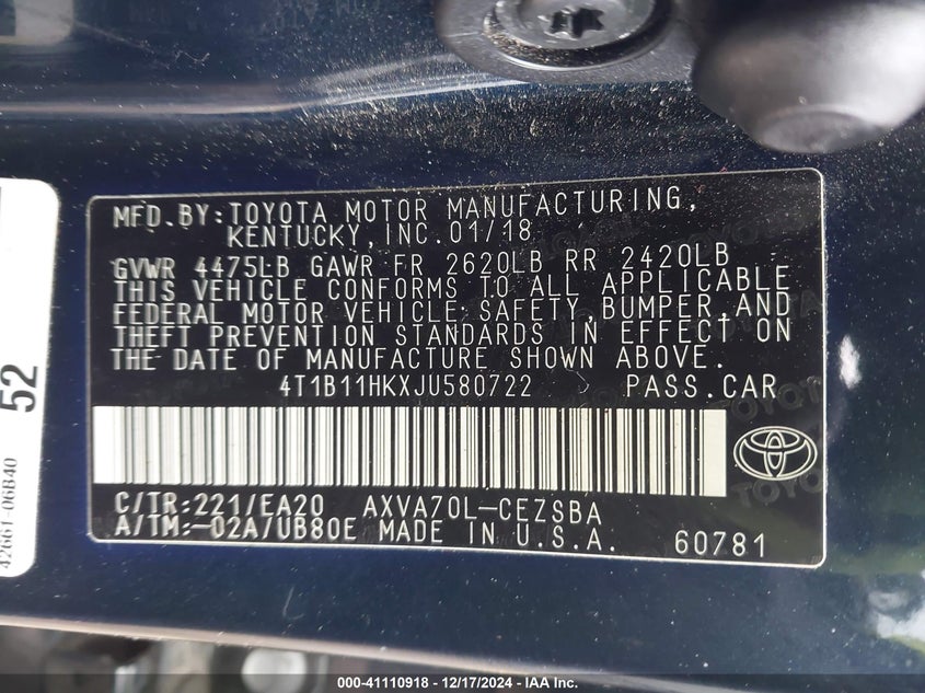 2018 TOYOTA CAMRY SE - 4T1B11HKXJU580722