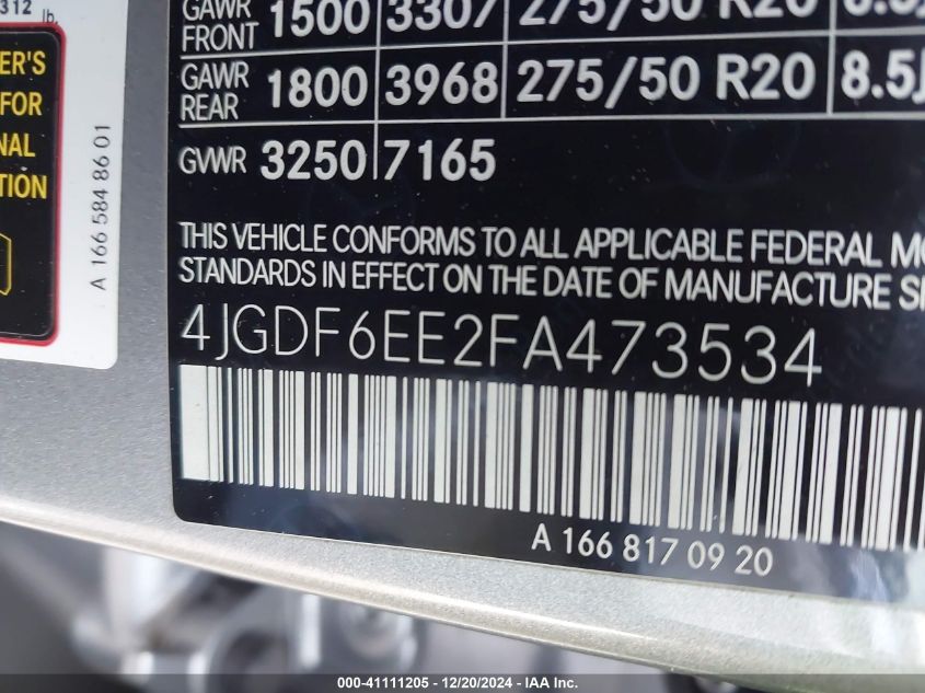 VIN 4JGDF6EE2FA473534 2015 Mercedes-Benz GL 450, 4M... no.9