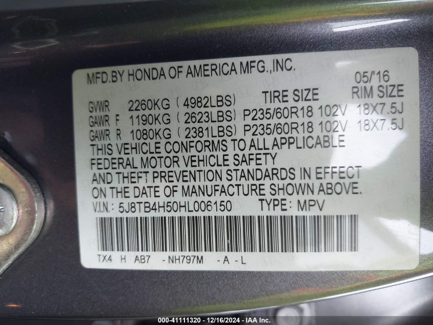 VIN 5J8TB4H50HL006150 2017 Acura RDX, Technology... no.9