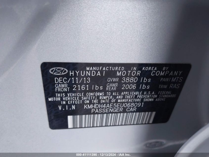 VIN KMHDH4AE5EU068091 2014 Hyundai Elantra, SE no.9