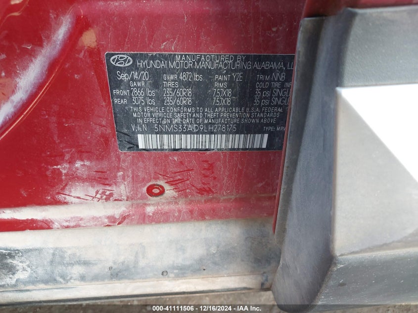 2020 HYUNDAI SANTA FE SEL - 5NMS33AD9LH278175