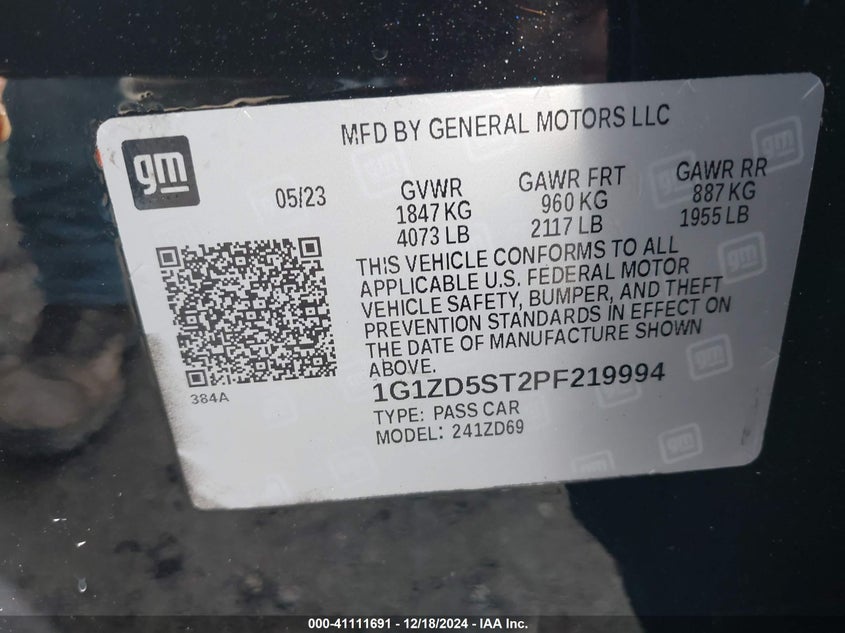 2023 CHEVROLET MALIBU VIN: 1G1ZD5ST2PF219994