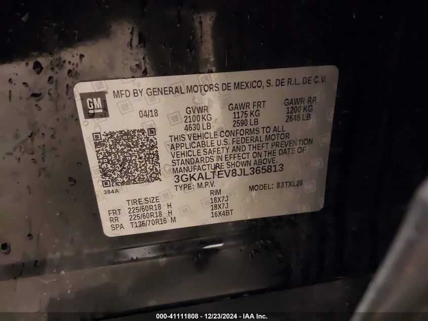 2018 GMC TERRAIN VIN: 3GKALTEV8JL365813