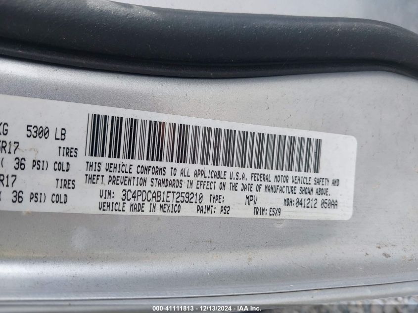 VIN 3C4PDCAB1ET259210 2014 DODGE JOURNEY no.9