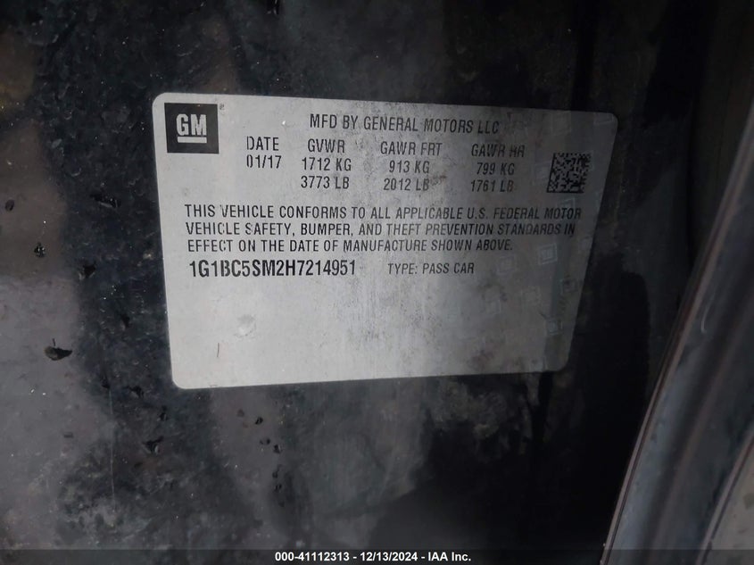 2017 CHEVROLET CRUZE LS AUTO - 1G1BC5SM2H7214951