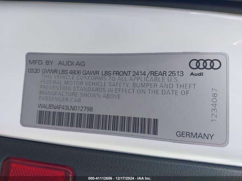 VIN WAUENAF43LN012798 2020 Audi A4, Premium Plus 45... no.9