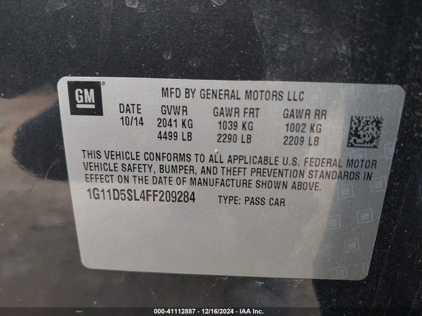 2015 CHEVROLET MALIBU 2LT - 1G11D5SL4FF209284