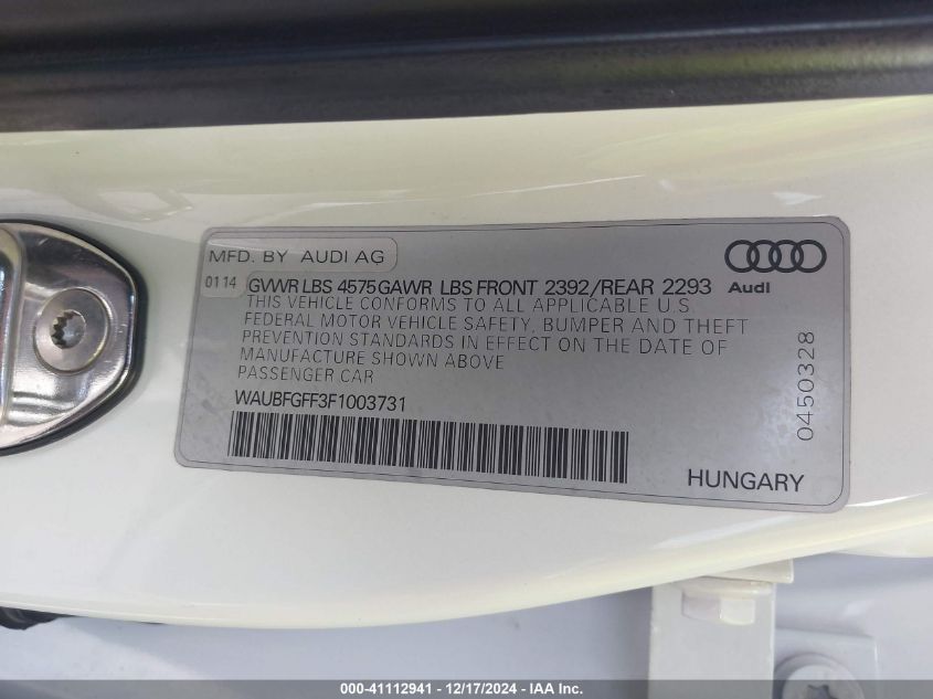 VIN WAUBFGFF3F1003731 2015 AUDI A3 no.9