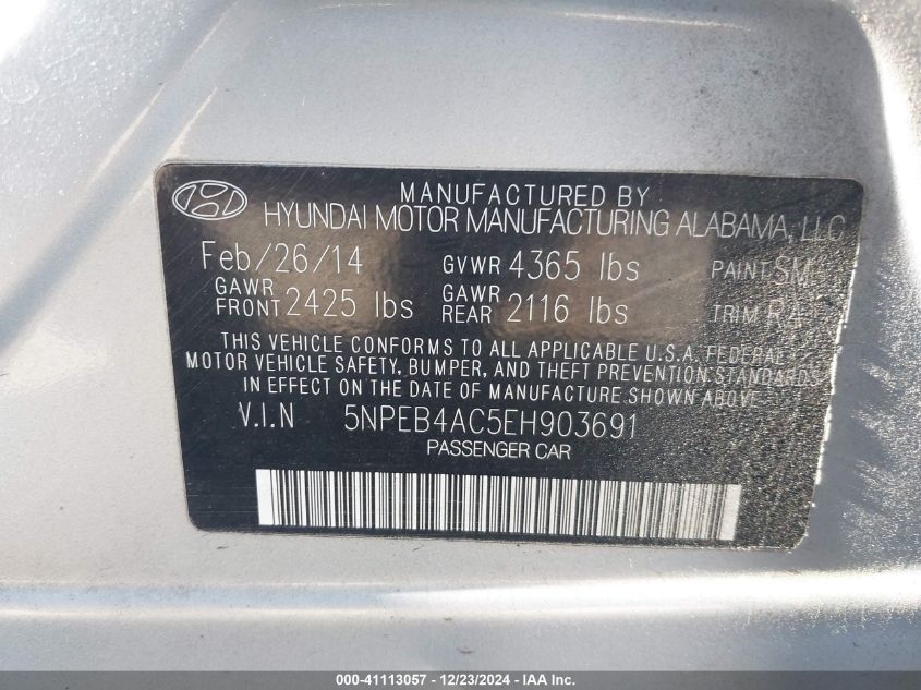 VIN 5NPEB4AC5EH903691 2014 HYUNDAI SONATA no.9