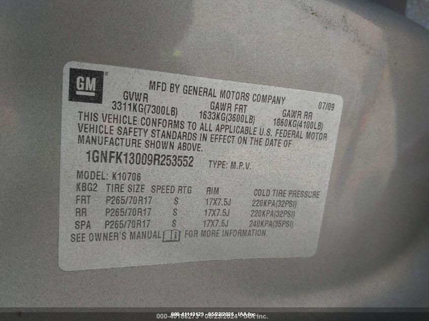2009 Chevrolet Tahoe Ls VIN: 1GNFK13009R253552 Lot: 41113129