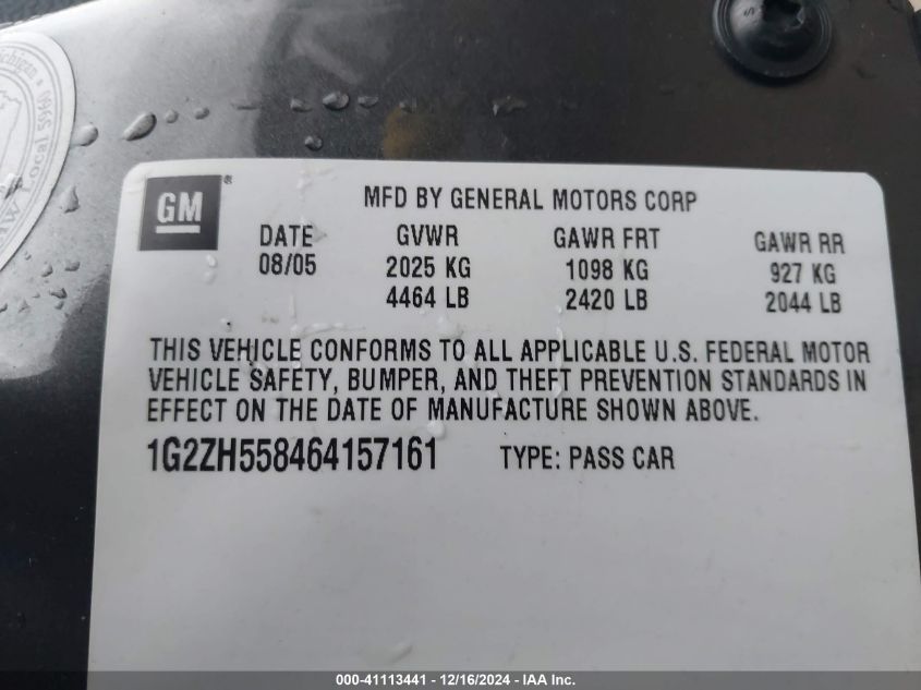 2006 PONTIAC G6 VIN: 1G2ZH558464157161