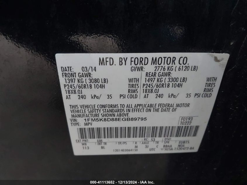 VIN 1FM5K8D88EGB89795 2014 Ford Explorer, Xlt no.9