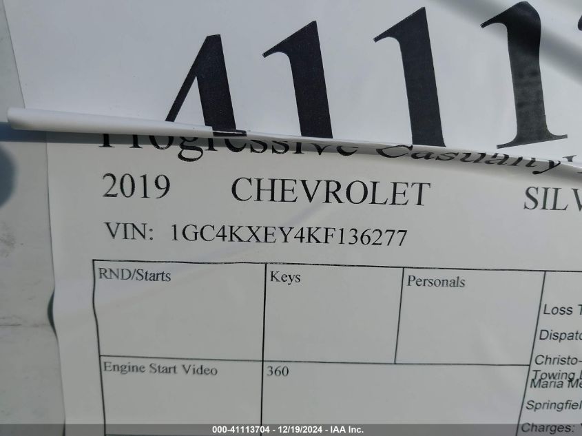 2019 Chevrolet Silverado 3500Hd Ltz VIN: 1GC4KXEY4KF136277 Lot: 41113704
