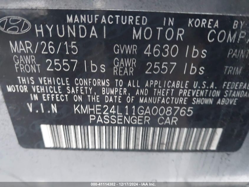 VIN KMHE24L11GA008765 2016 HYUNDAI SONATA HYBRID no.9