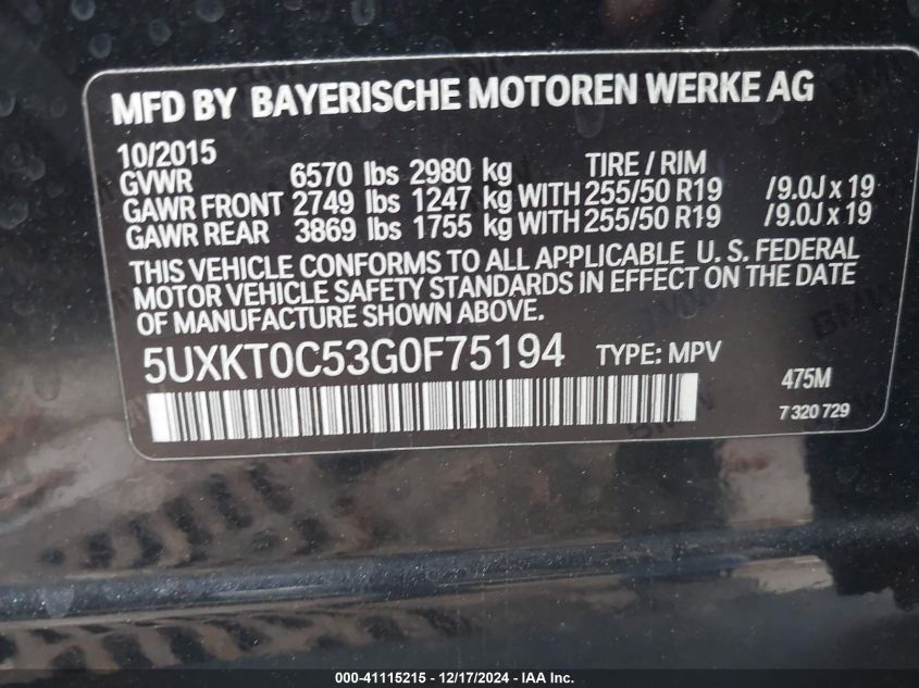 VIN 5UXKT0C53G0F75194 2016 BMW X5, Edrive Xdrive40E no.9