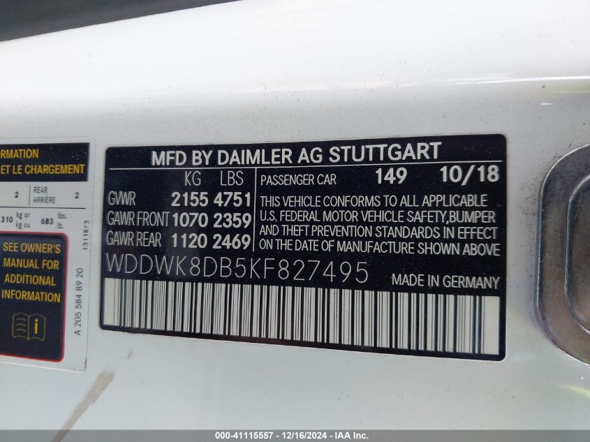 VIN WDDWK8DB5KF827495 2019 Mercedes-Benz C 300 no.9