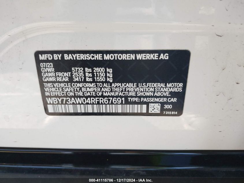 VIN WBY73AW04RFR67691 2024 BMW I4 no.9