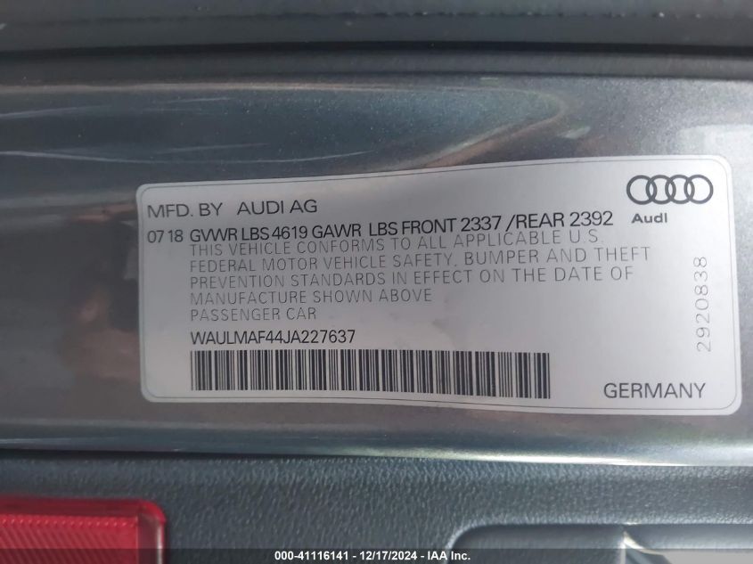 VIN WAULMAF44JA227637 2018 Audi A4, 2.0T Tech Ultra... no.9