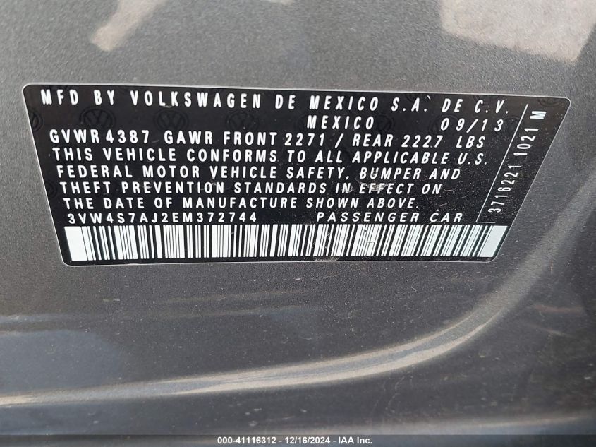 VIN 3VW4S7AJ2EM372744 2014 VOLKSWAGEN JETTA no.9