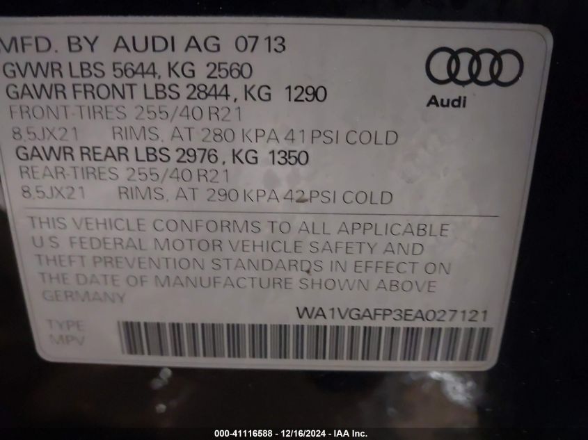 VIN WA1VGAFP3EA027121 2014 AUDI SQ5 no.9