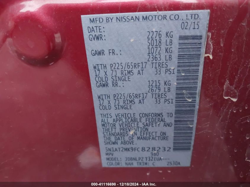 VIN 5N1AT2MK9FC828232 2015 NISSAN ROGUE no.9