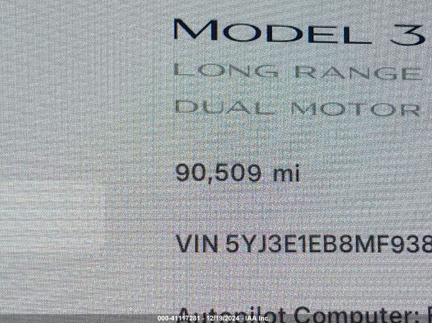 2021 Tesla Model 3 Long Range Dual Motor All-Wheel Drive VIN: 5YJ3E1EB8MF938026 Lot: 41117281