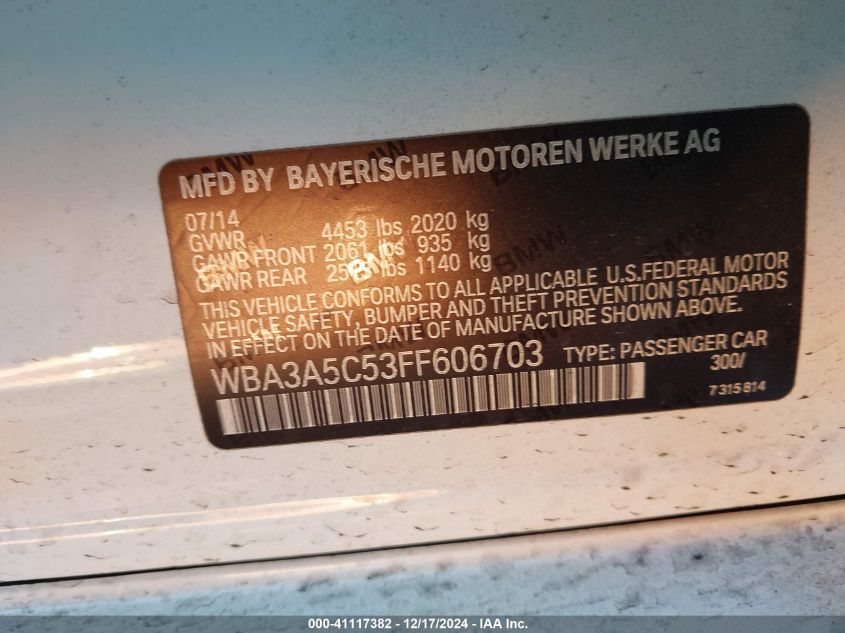 VIN WBA3A5C53FF606703 2015 BMW 3 Series, 328I no.9