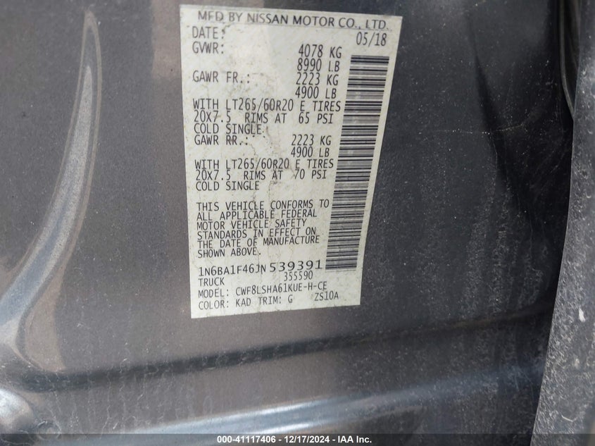 2018 NISSAN TITAN XD VIN: 1N6BA1F46JN539391