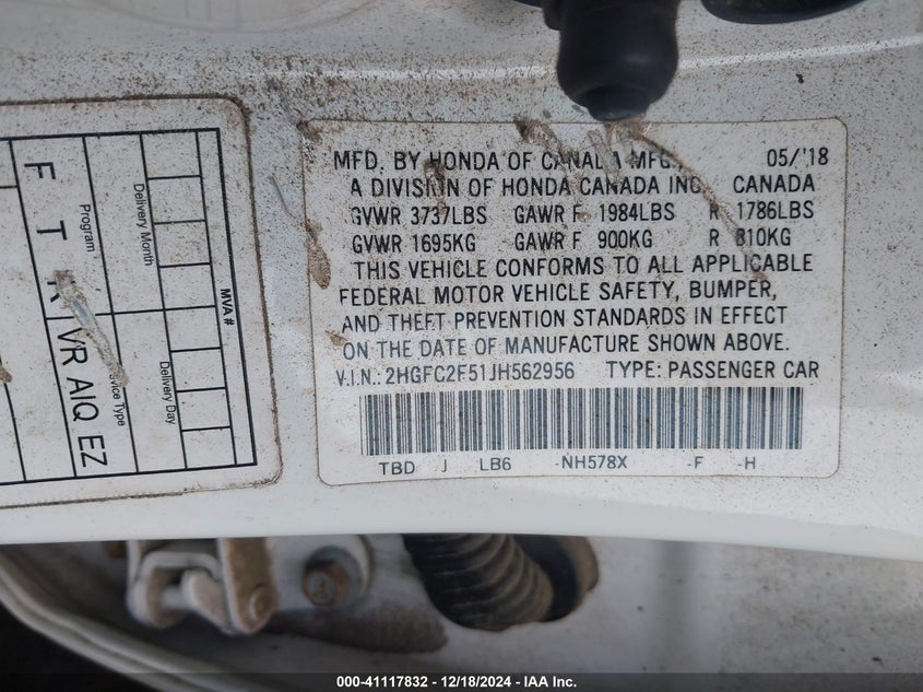VIN 2HGFC2F51JH562956 2018 HONDA CIVIC LX