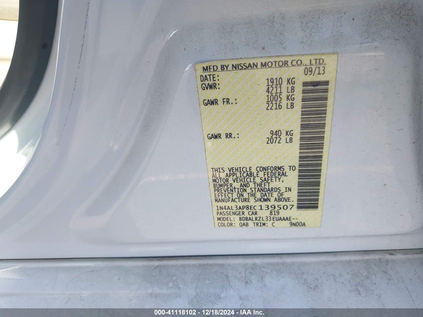 2014 NISSAN ALTIMA 2.5 S - 1N4AL3AP8EC139507